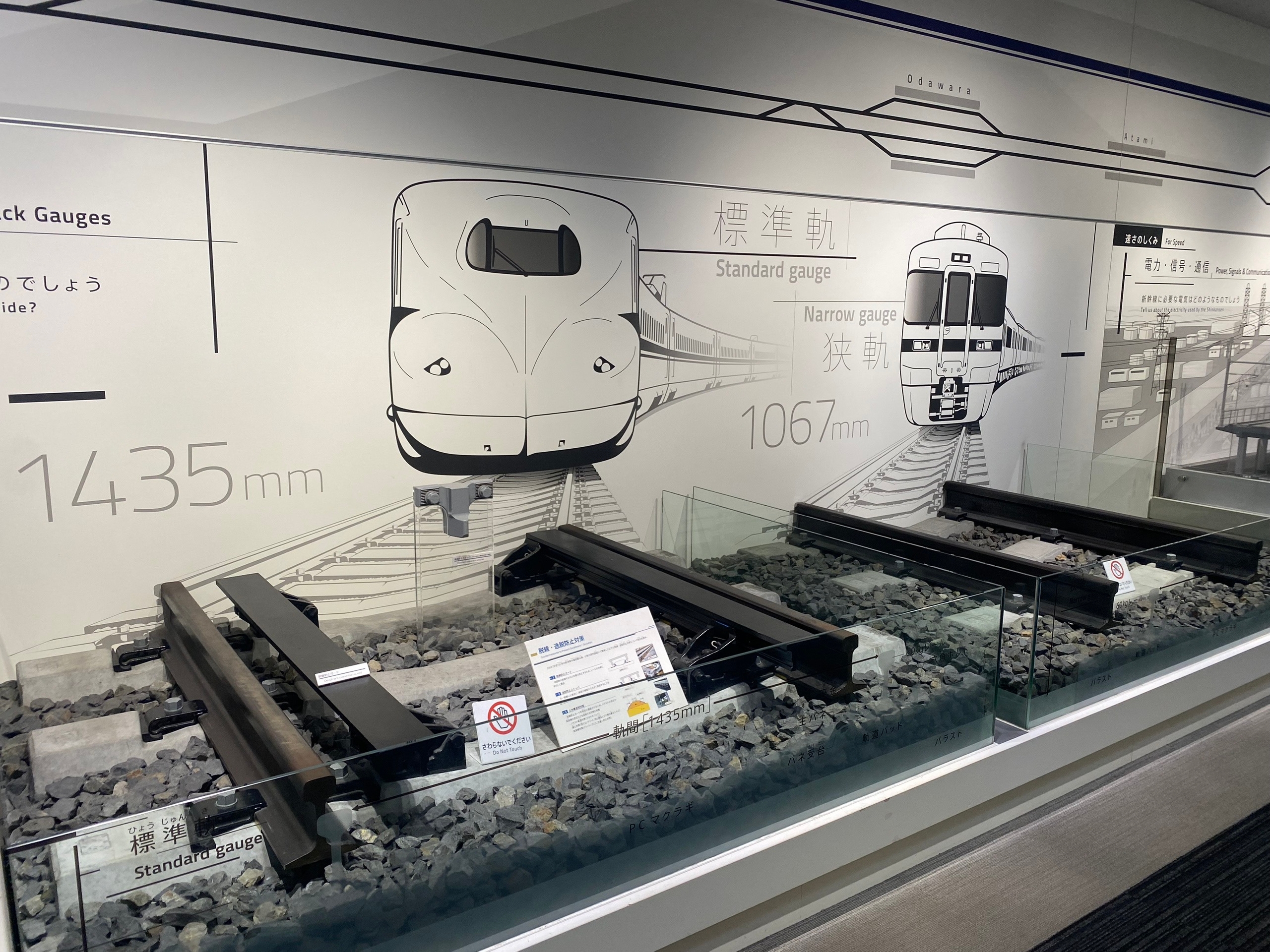 Колея обычного поезда и скоростного. Вторые рельсы в центре у скоростного работают в обратную сторону - чтобы на повороте поезд не перевернулся