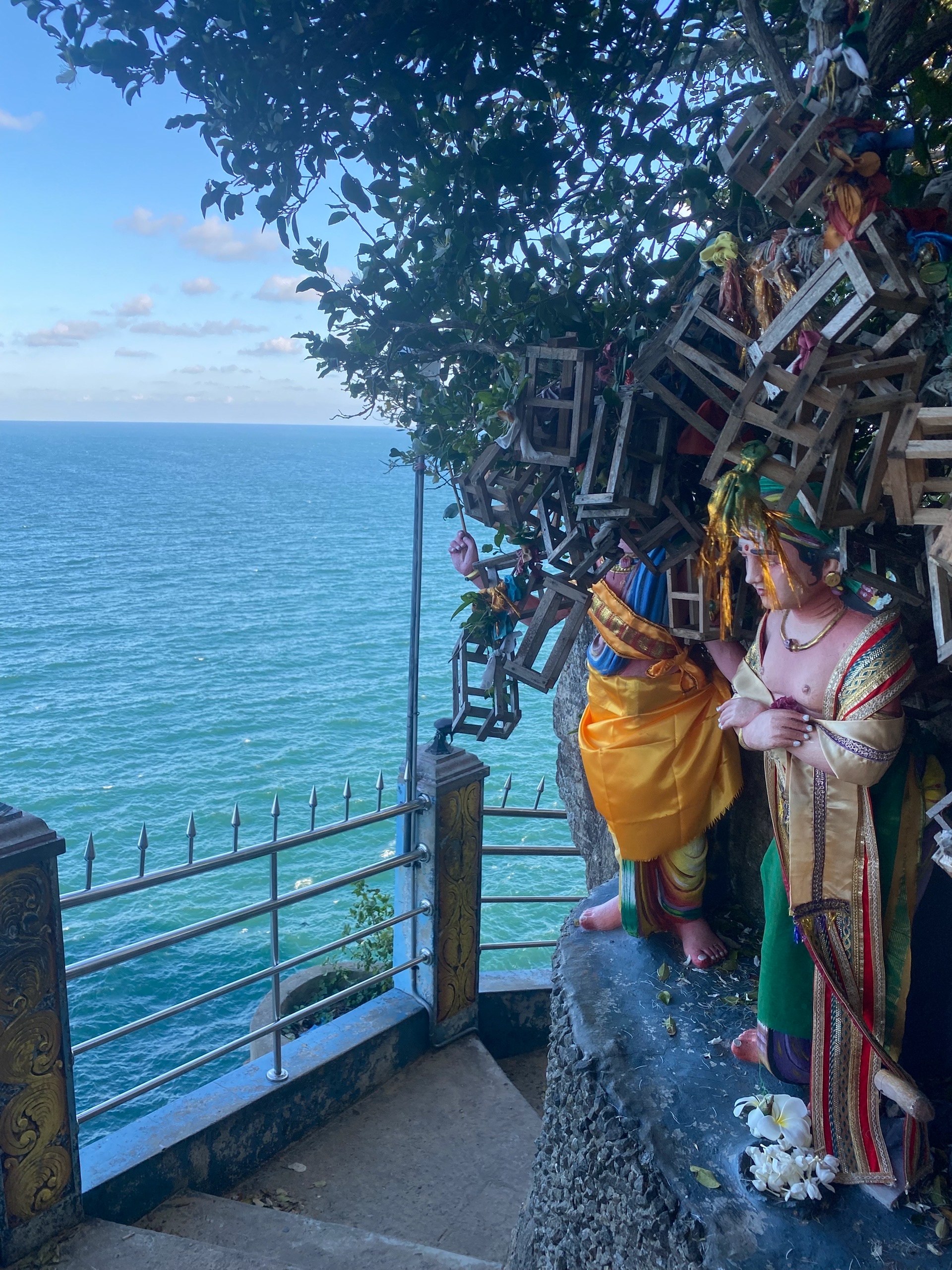 Деревья обвешаны какими-то деревянными клетками