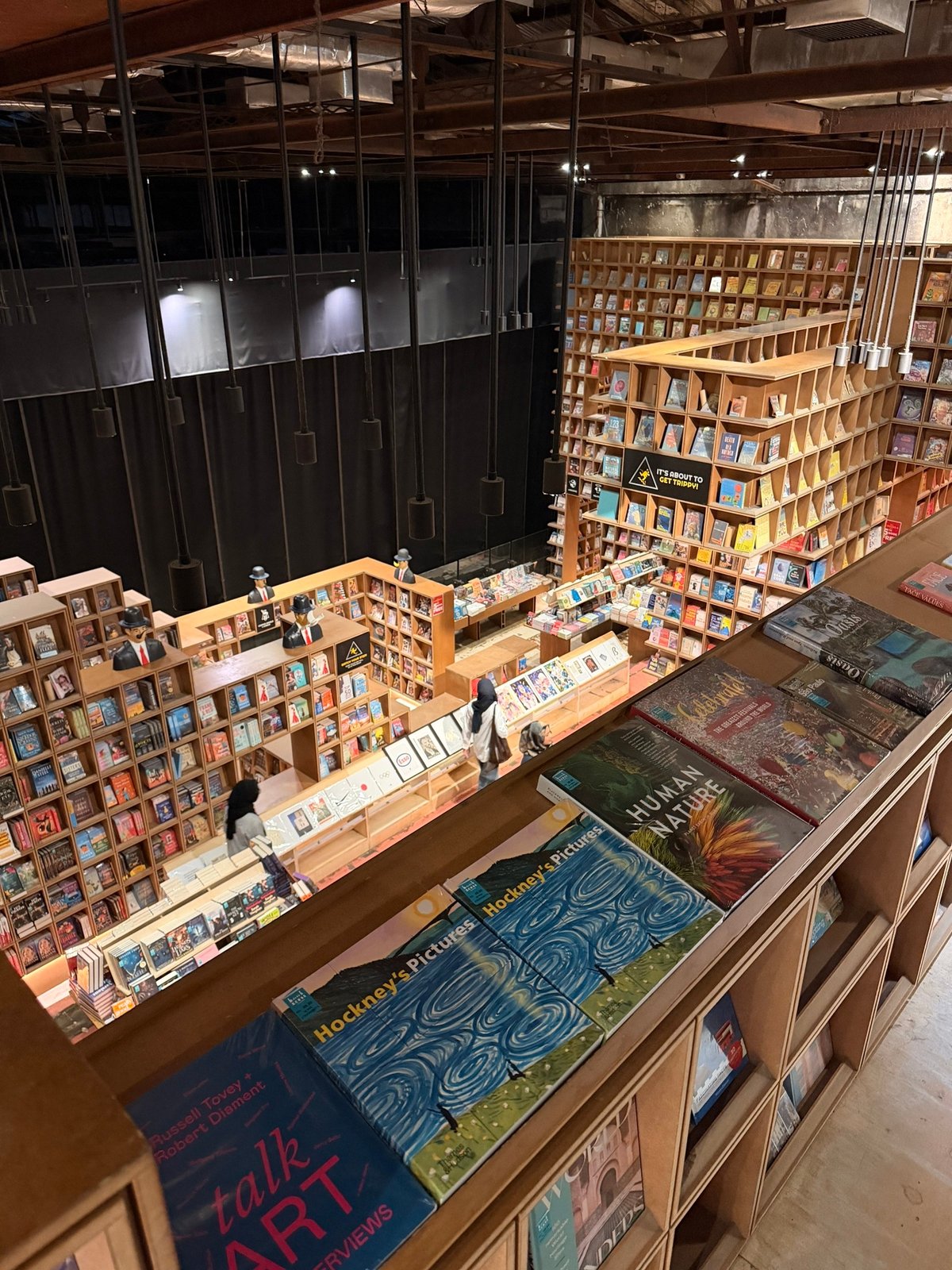 Библиотека в тц. За перегородкой - кинотеатр с какой-то арт-хаус хернёй, зал пустой. Можно посмотреть с последнего этажа книжного бесплатно